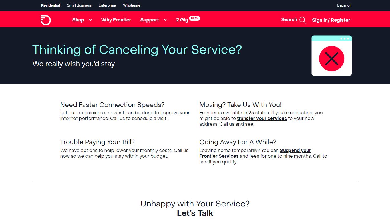 Cancel, Change, Move or Suspend Your Frontier Service | Frontier.com